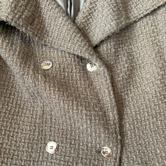 Calvin Klein Brown Wool Blend Pea Coat Boucle Knit Sz 2X Waist Tie Women’s - Picture 4 of 7